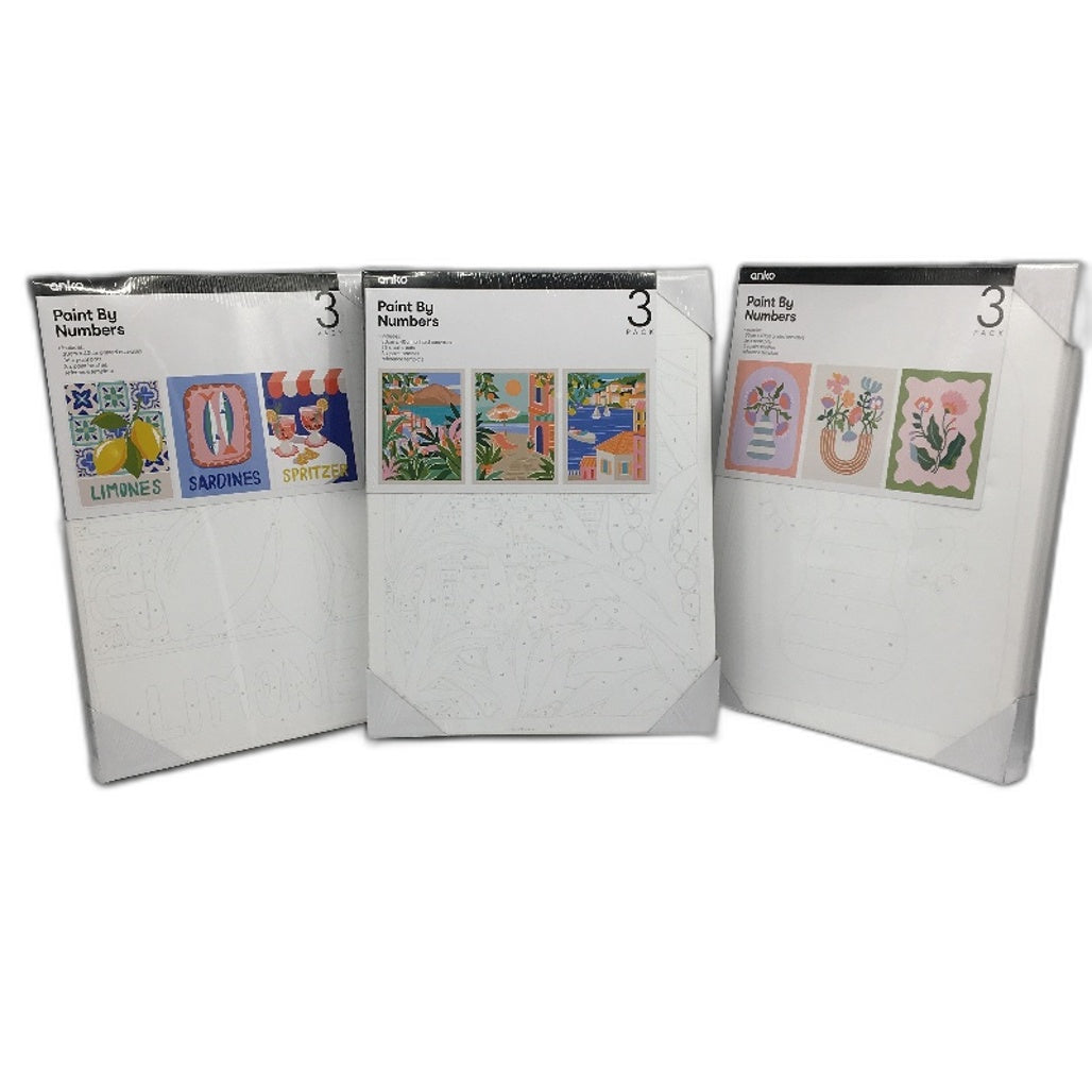 3 Pack Paint By Numbers Sicily, Mediterranean & Bold Floral Canvas Bundle NEW