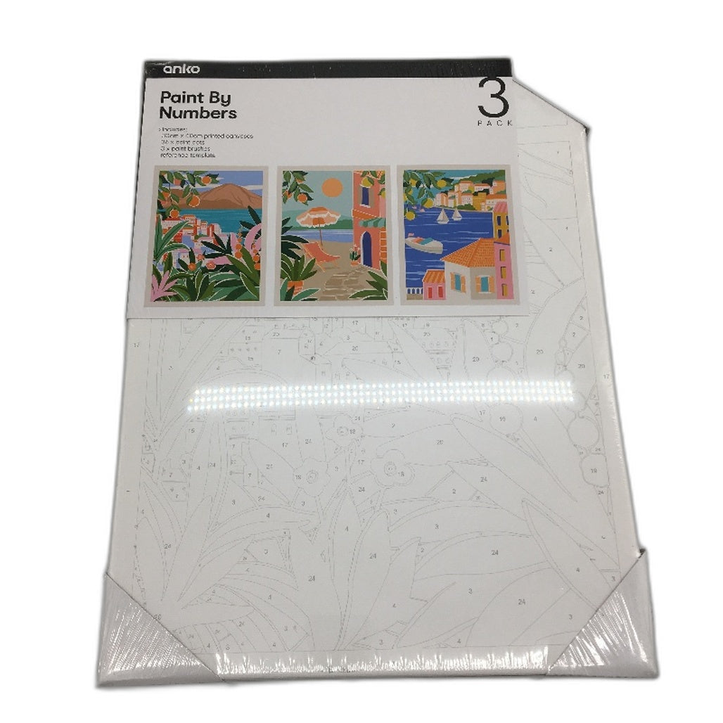 3 Pack Paint By Numbers Sicily, Mediterranean & Bold Floral Canvas Bundle NEW