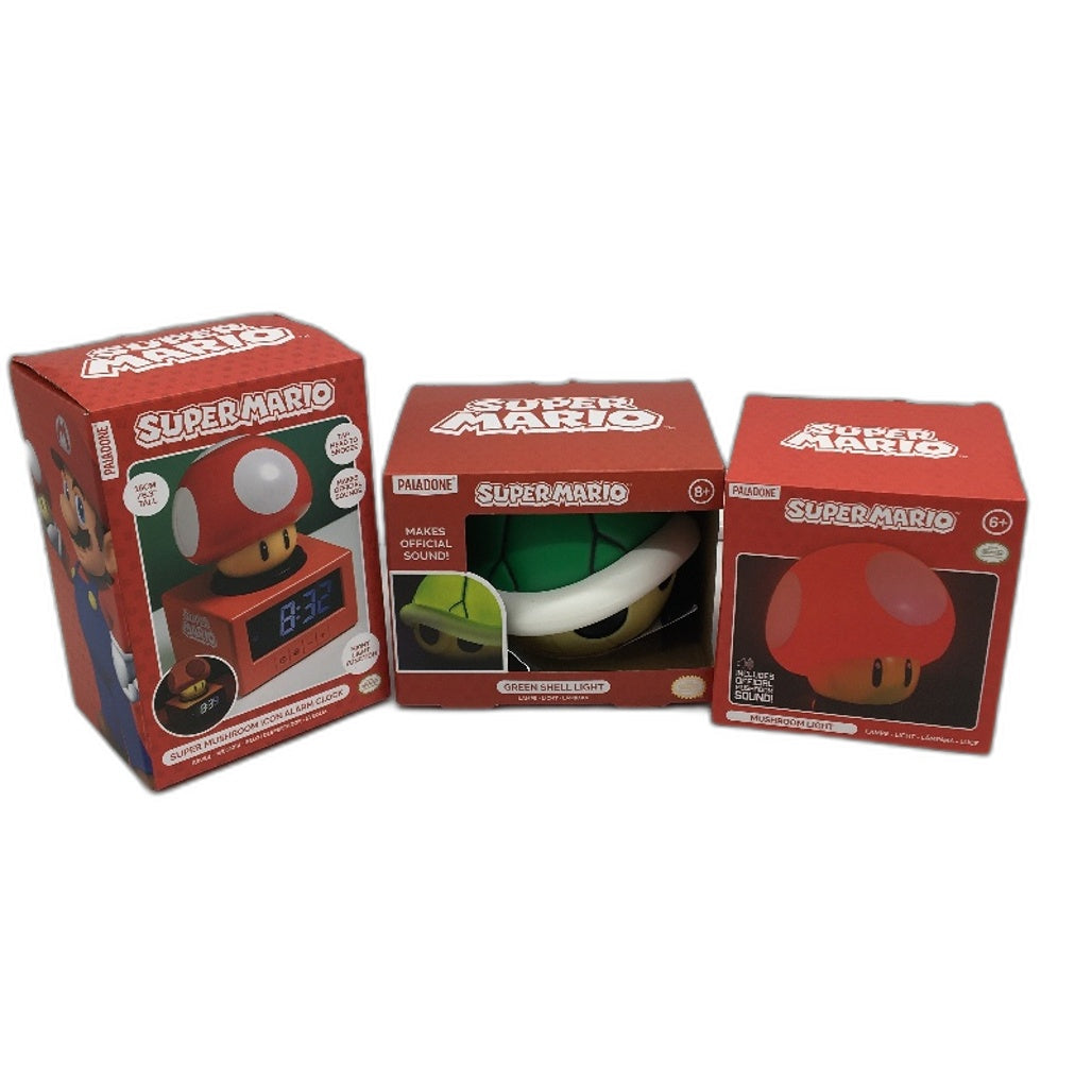 3 Pack Paladone Super Mario Mushroom & Green Shell Lights and Alarm Clock NEW