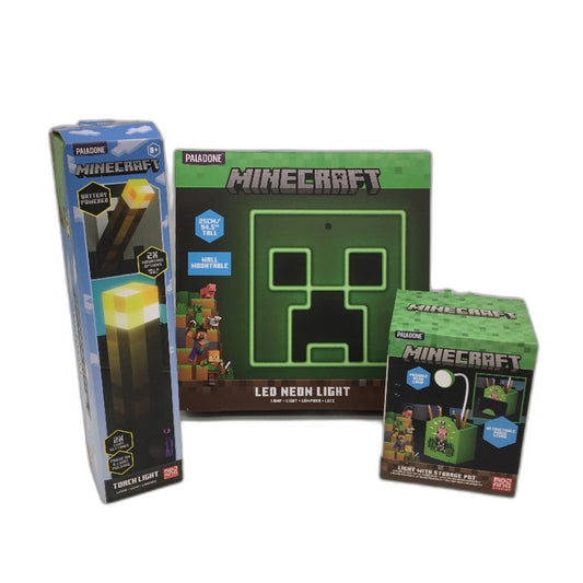 3 Pack Paladone Minecraft Creeper, Torch Light and Pen Holder Nightlight NEW