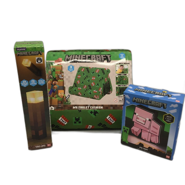 3 Pack Paladone Minecraft Pig & Torch Light and Travel Tablet Cushion NEW