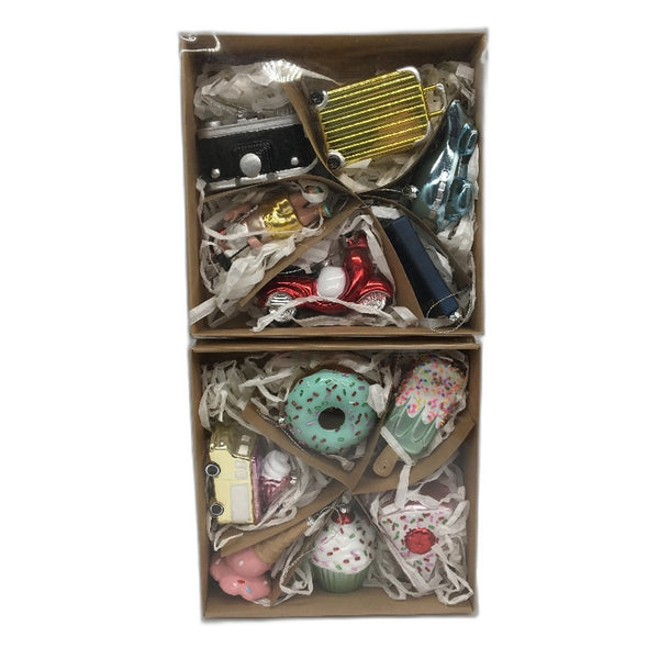 2 Pack 12 Piece Assorted Dessert and Travel Theme Christmas Tree Ornaments NEW