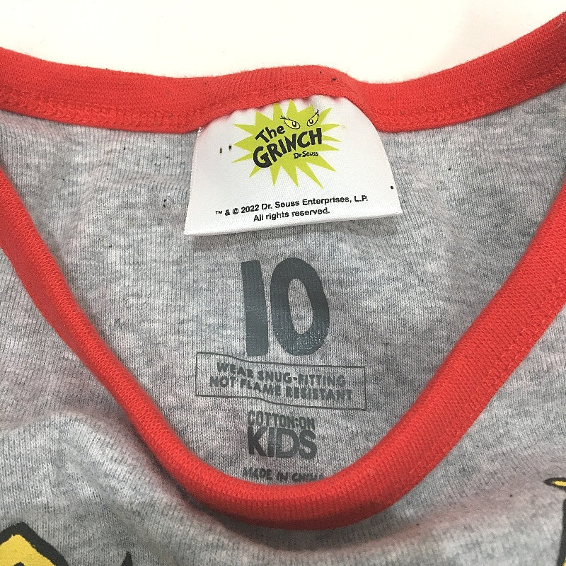 Cotton On Kids The Grinch Grey Red Longsleeve Pyjama Set Boys Size 10 NEW