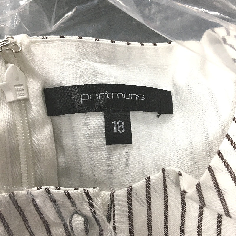 Portmans Fudge Stripe Linen Blend Ruched Sides Bubble Skirted Dress Size 18 NEW