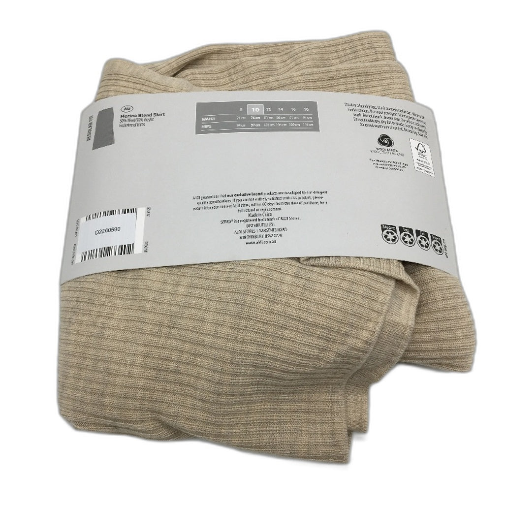 Serra Taupe Merino Wool Blend Regular Fit Long Skirt Side Split Ladies Sz 10 NEW