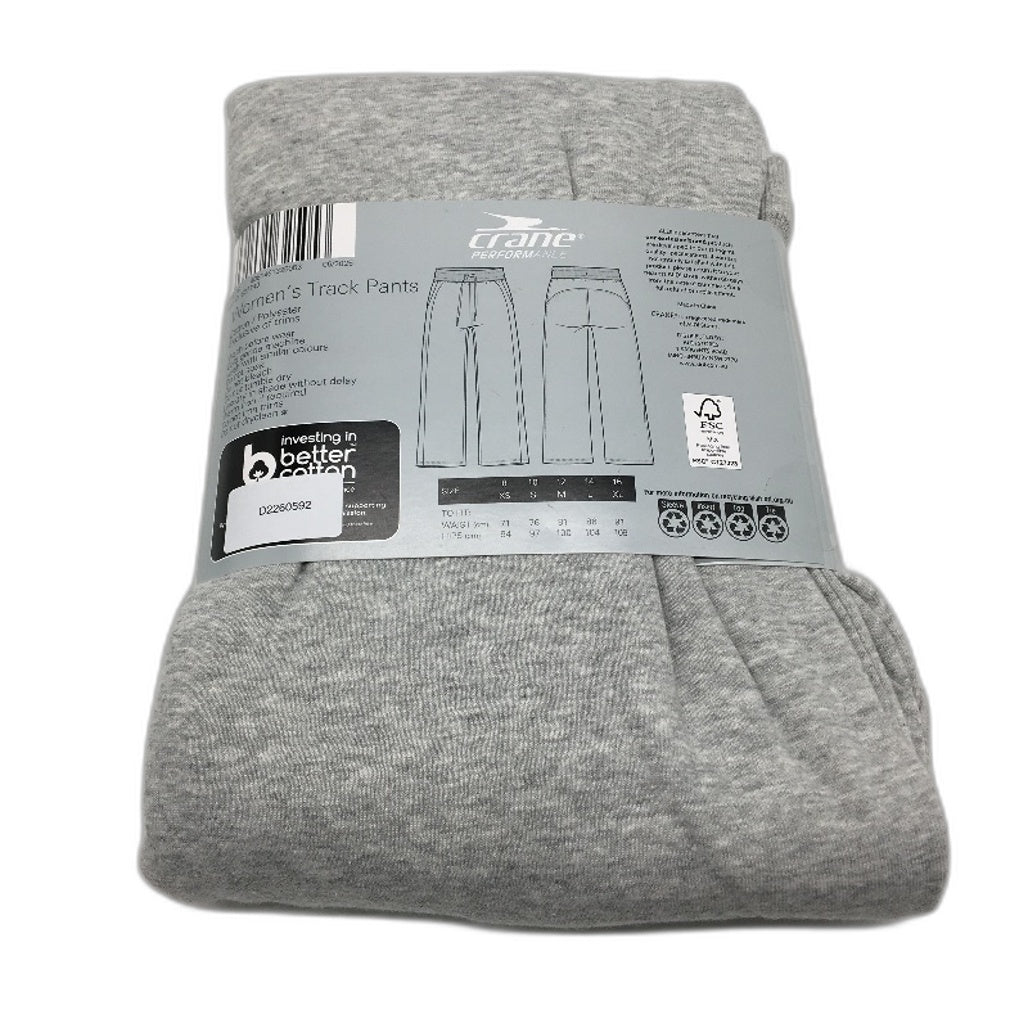 Crane Performance Mid Grey Straight Leg Cotton Blend Track Pants Ladies L NEW