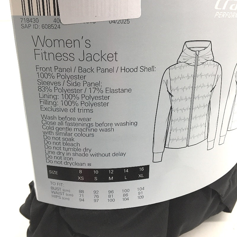 Crane Black Zip Up Fitness Lightweight Slim Fit Jacket Ladies Size Large NEW