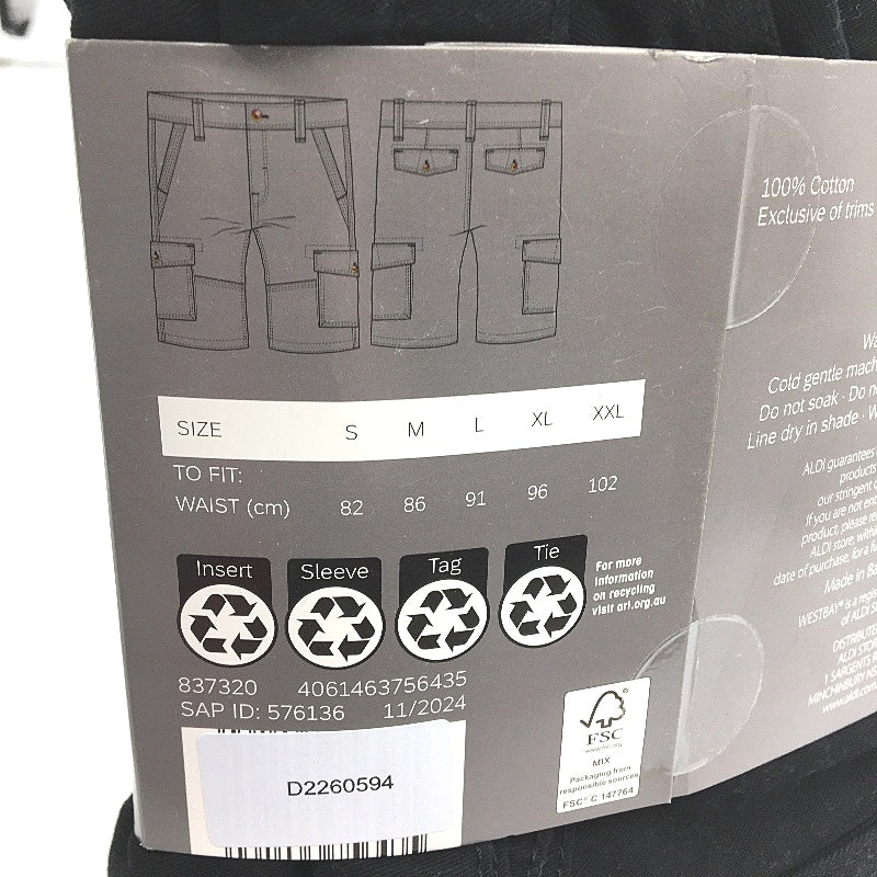 Westbay Black Classic Cotton Cargo Button Zip-Up Shorts Mens Size Medium NEW