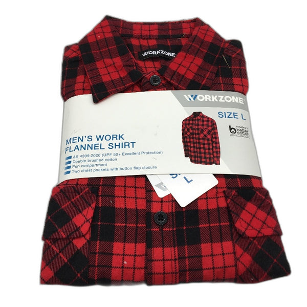 Workzone Red & Black Checkered Work Flannel Shirt Button-Up Mens Size Large NEW