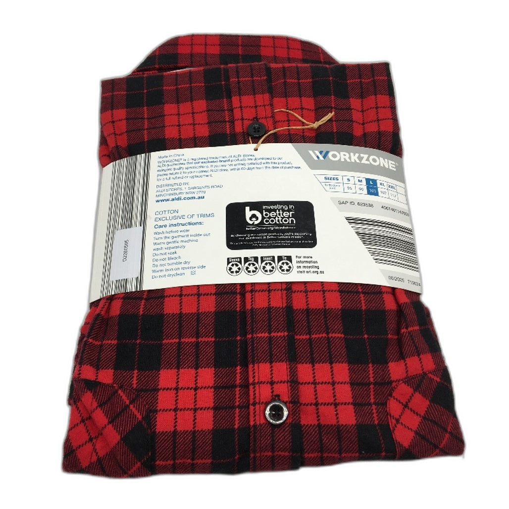 Workzone Red & Black Checkered Work Flannel Shirt Button-Up Mens Size Large NEW