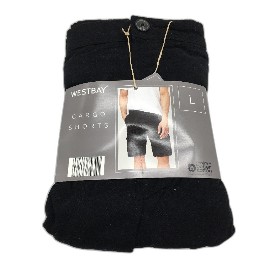 Westbay Black Classic Cotton Cargo Button Zip-Up Shorts Mens Size Large NEW