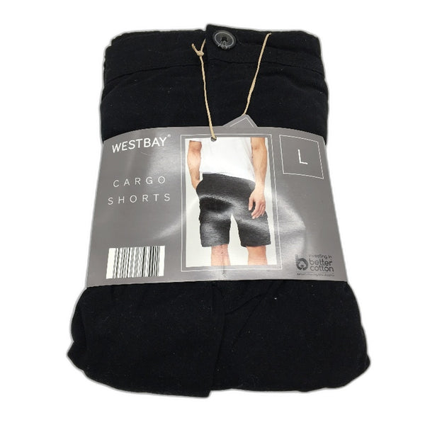 Westbay Black Classic Cotton Cargo Button Zip-Up Shorts Mens Size Large NEW