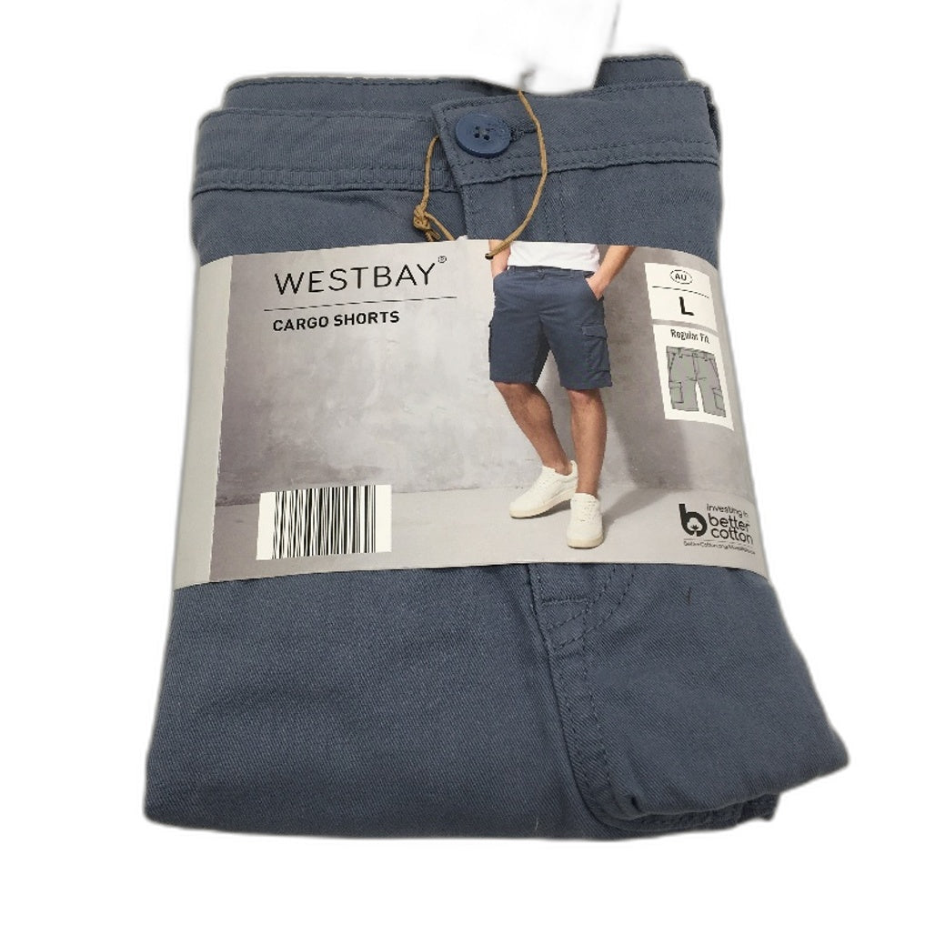 Westbay Blue Regular Fit Cotton Cargo Button Zip-Up Shorts Mens Size Large NEW