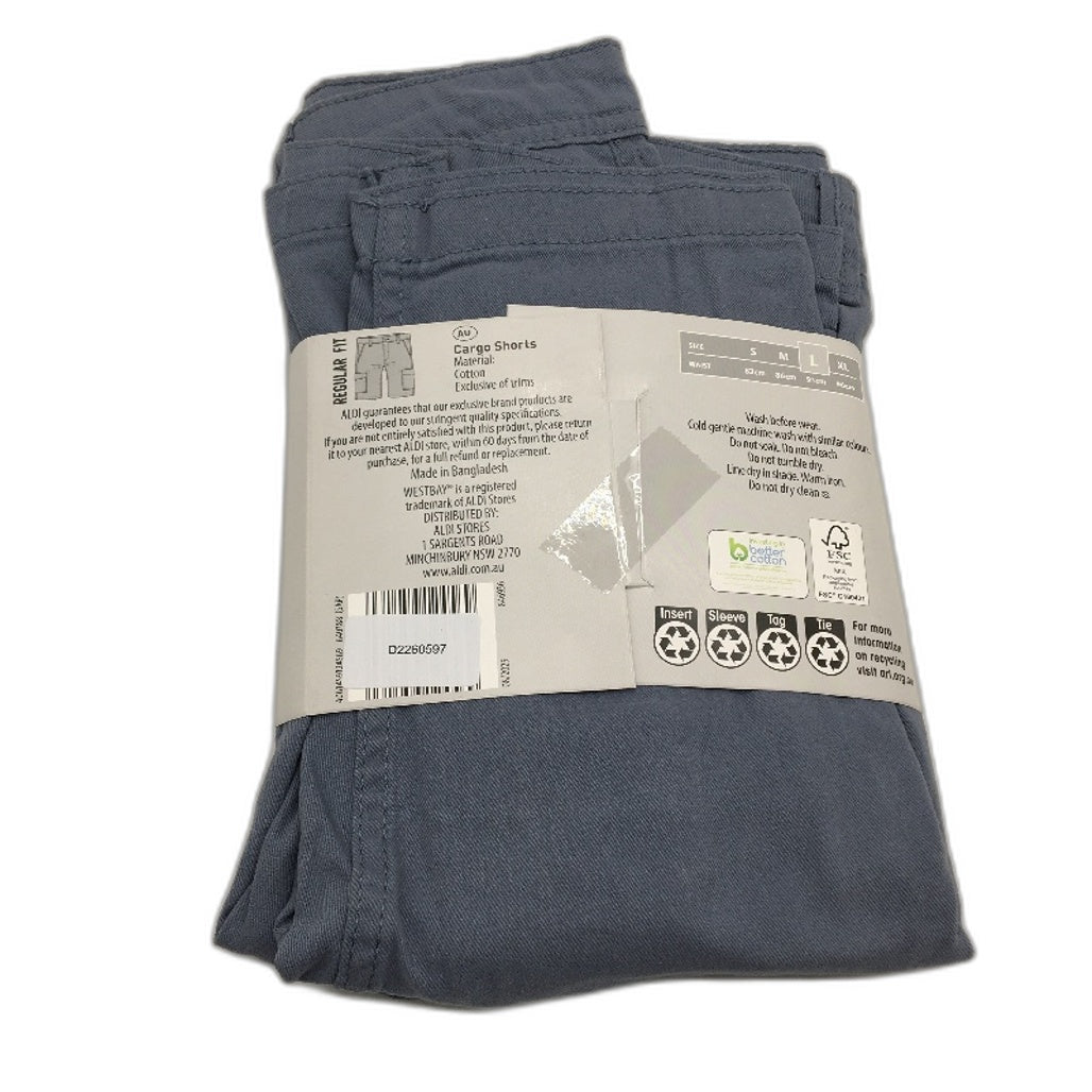 Westbay Blue Regular Fit Cotton Cargo Button Zip-Up Shorts Mens Size Large NEW