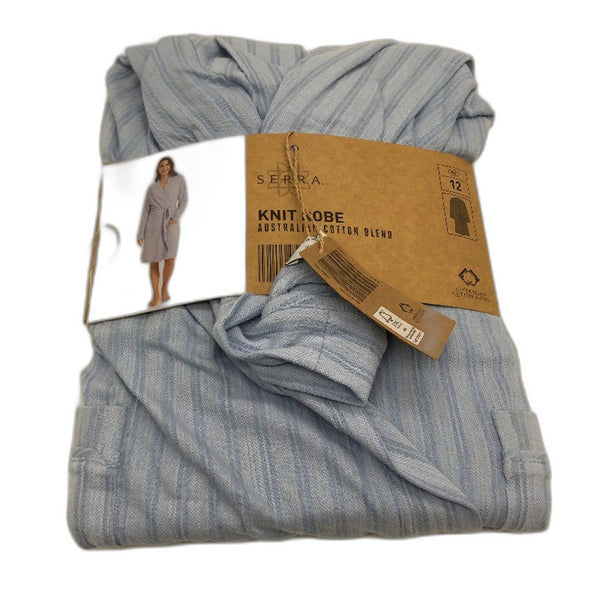 Serra Lightweight Australian Cotton Blend Blue Knit Robe Ladies Size 12 NEW