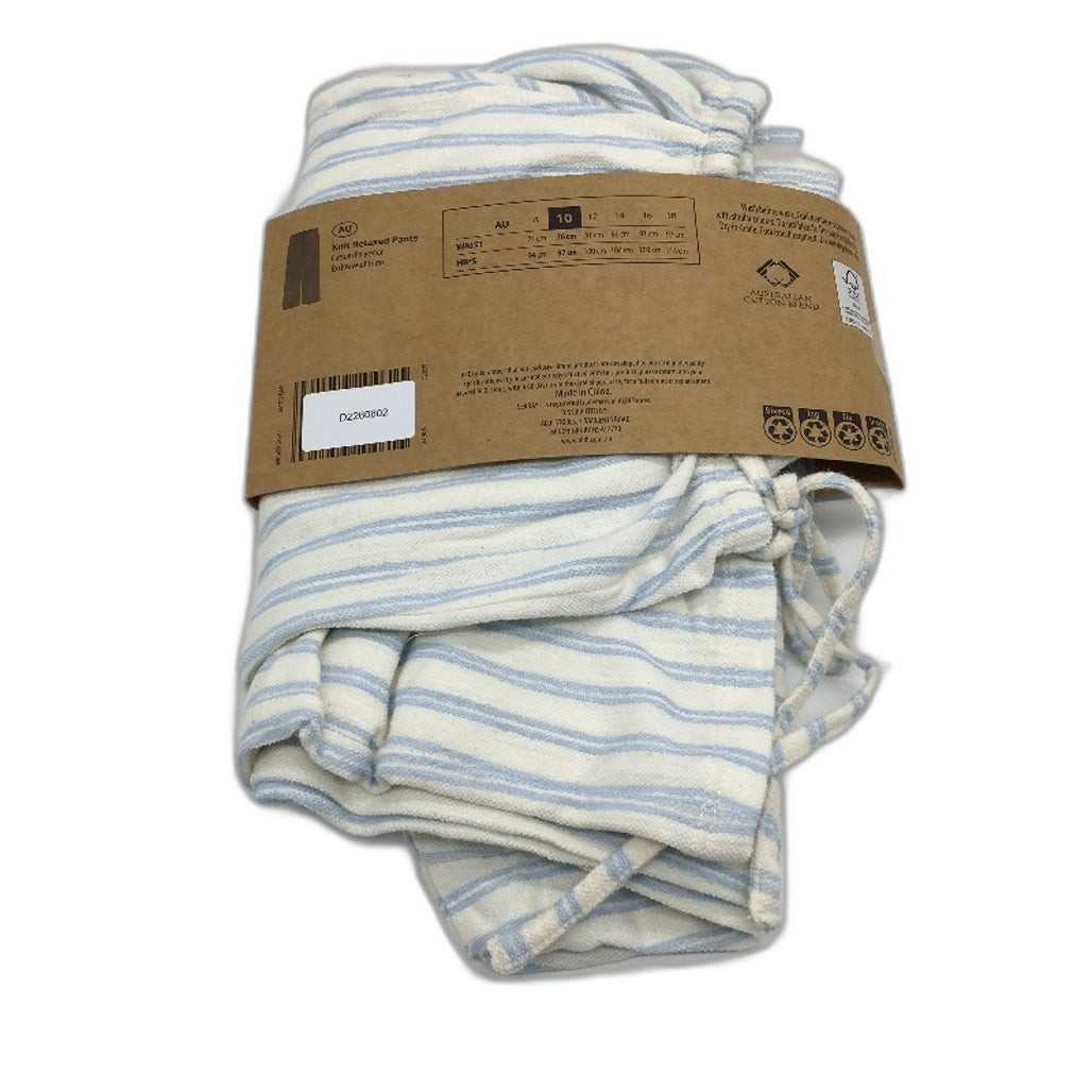 Serra Lightweight Australian Cotton Blend Blue Stripe Pants Ladies Size 10 NEW