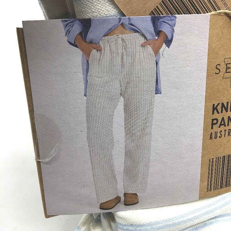 Serra Lightweight Australian Cotton Blend Blue Stripe Pants Ladies Size 10 NEW