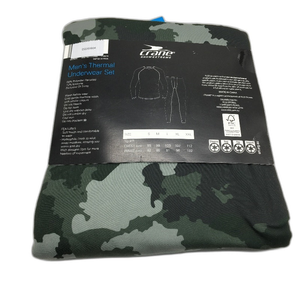 Crane Snow Extreme Green Camo Long Sleeve Thermal Underwear Set Mens Size L NEW