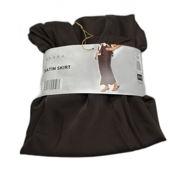 Serra Chocolate Brown Long Elasticated Waistband Satin Skirt Ladies Size 12 NEW