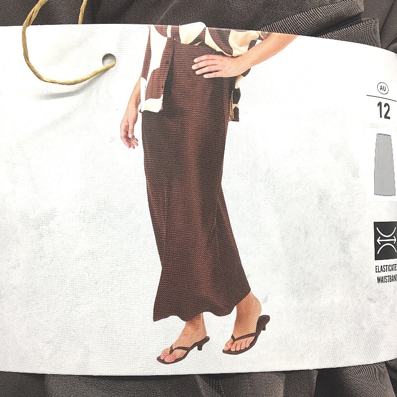 Serra Chocolate Brown Long Elasticated Waistband Satin Skirt Ladies Size 12 NEW
