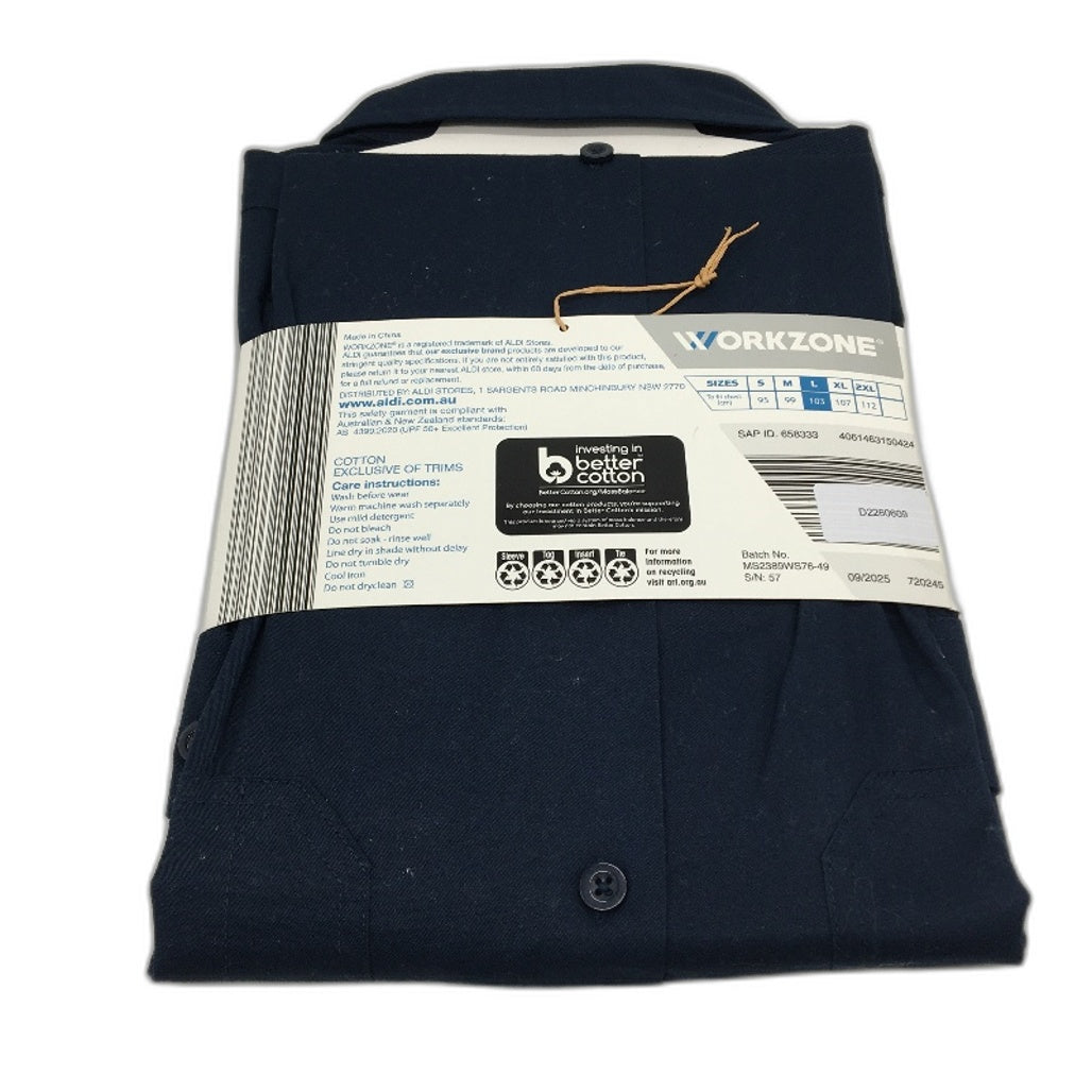 Workzone Navy Blue UPF50+ Cotton Drill Cool Vents Work Shirt Mens Size Large NEW