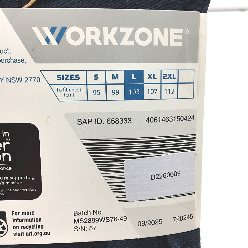 Workzone Navy Blue UPF50+ Cotton Drill Cool Vents Work Shirt Mens Size Large NEW