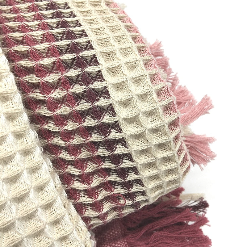 Kirkton House Australian Cotton Burgundy Check Waffle Blanket 1.8m x 2.3m NEW