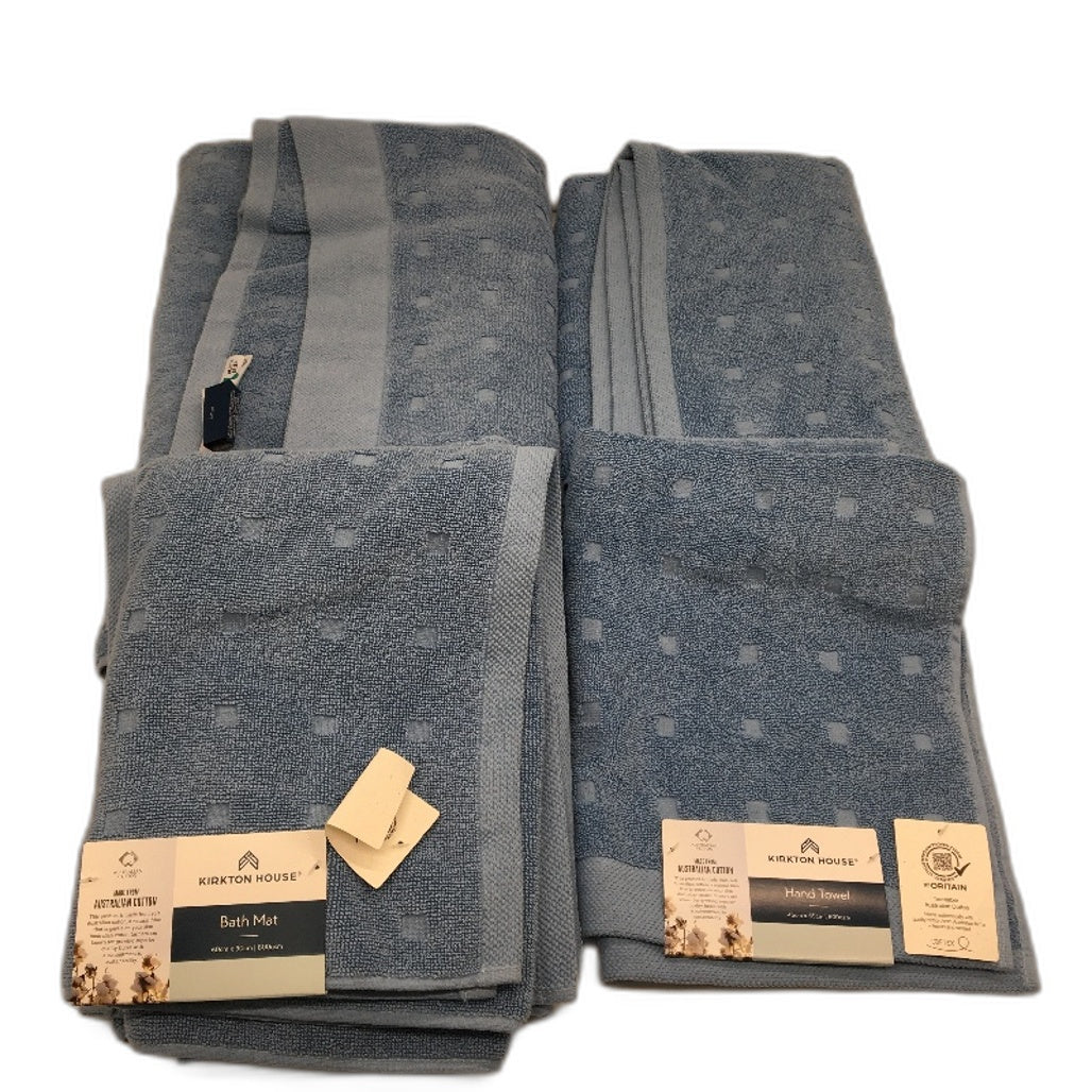 Kirkton House Blue 5 Piece Bath Sheet & Towel Bath Matts & Hand Towel Set NEW
