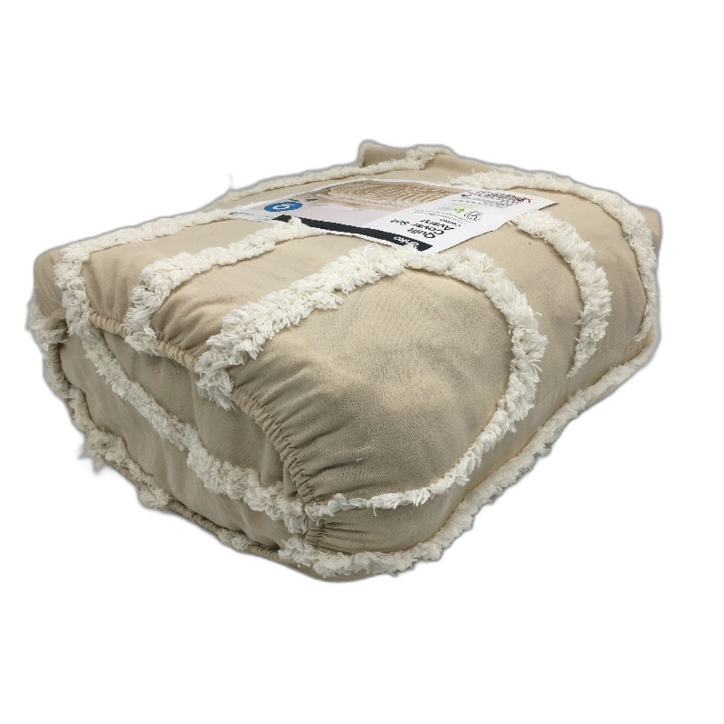 Avery Neutral Beige White Tufted Textured 100% Cotton Quilt Cover Set QUEEN NEW