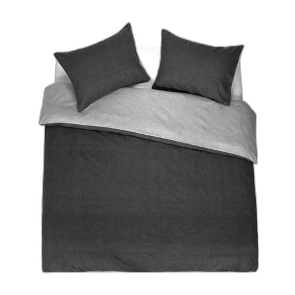Marle 2 Tone Grey Charcoal 100% Cotton Flannelette Quilt Cover Set QUEEN Bed NEW