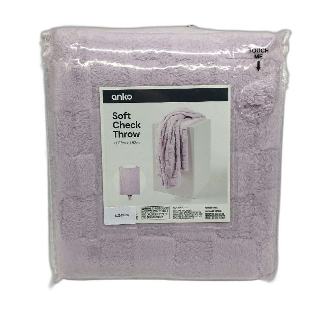 Home Decor Soft Lilac Light Purple Check Textured Throw Blanket 1.27x1.52m NEW