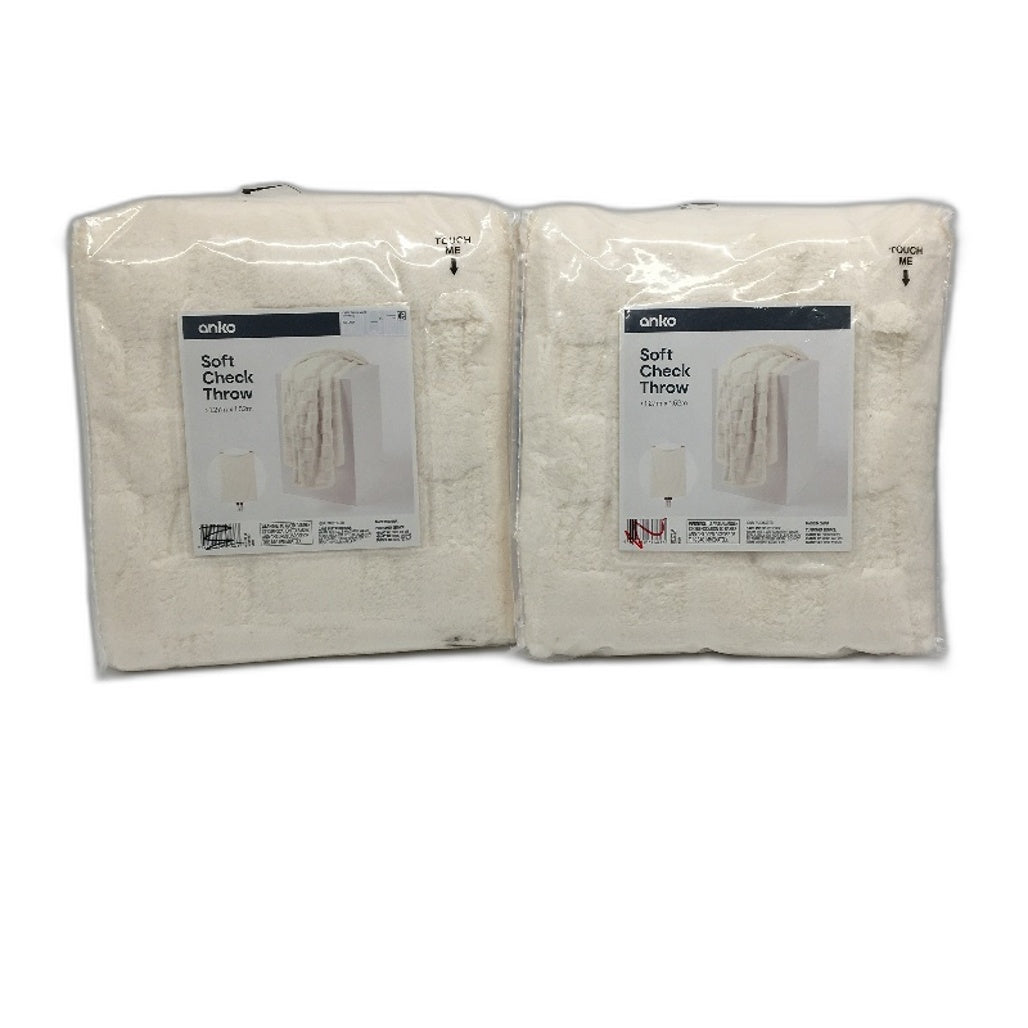 Set of 2 Home Decor Soft Off White Check Textured Throw Blanket 1.27x1.52m NEW