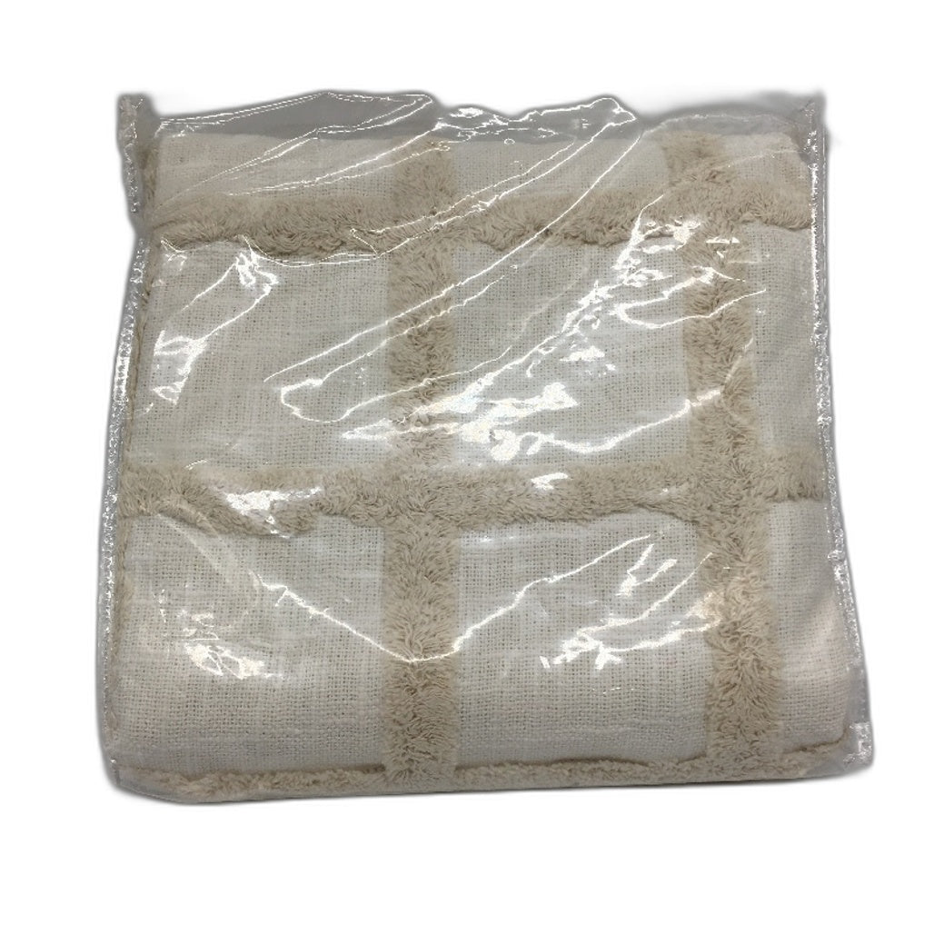 Home Decor Natural 100% Cotton Grid Tufted Textured Throw Blanket 1.27x1.52m NEW