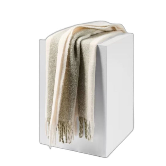 Home Decor Sage & Cream Stripe Brushed Fringed Throw Blanket 1.27x1.52m NEW