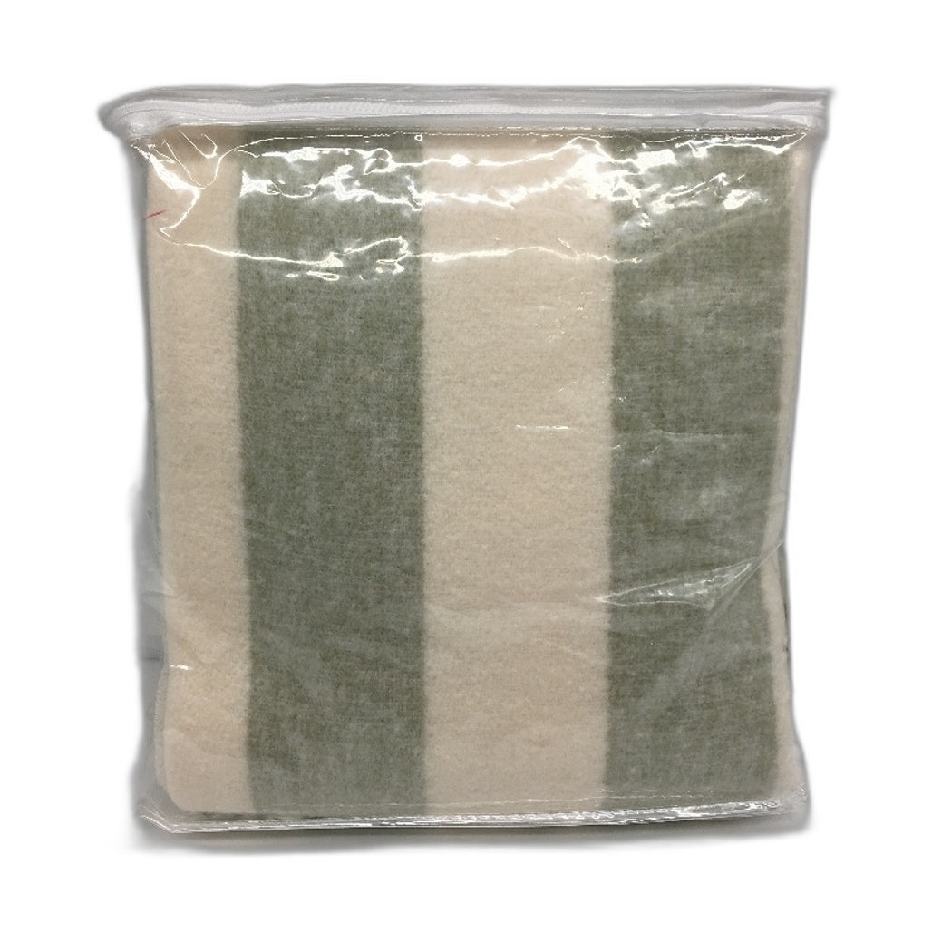 Home Decor Sage & Cream Stripe Brushed Fringed Throw Blanket 1.27x1.52m NEW