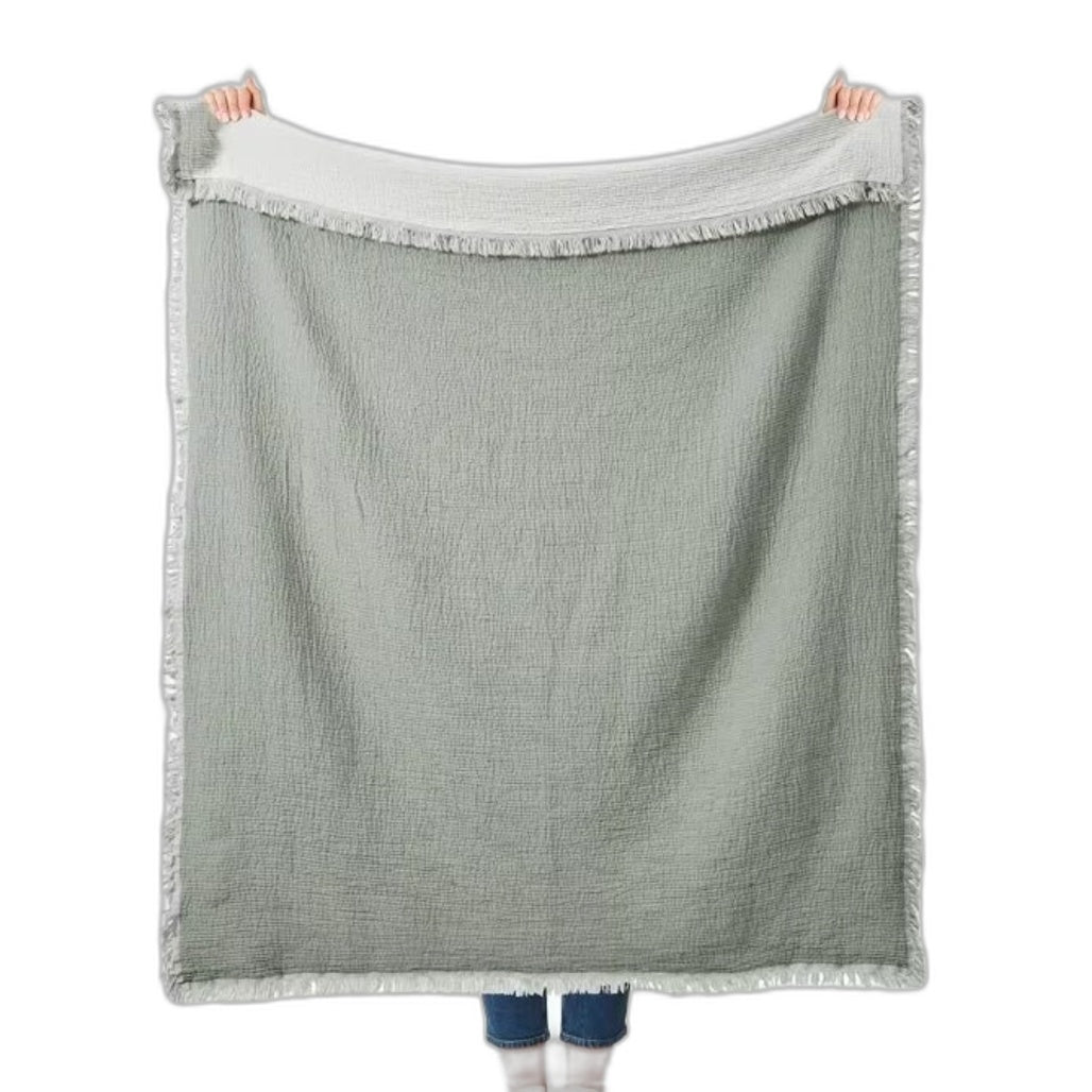 Set of 2 Green Reversible Muslin Lightweight Throw Blankets 1.27x1.52m NEW