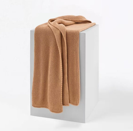 Home Decor Praline Tan Chunky Knit Textured Weave Throw Blanket 1.27x1.52m NEW