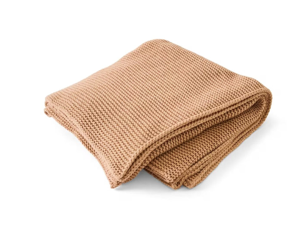 Home Decor Praline Tan Chunky Knit Textured Weave Throw Blanket 1.27x1.52m NEW