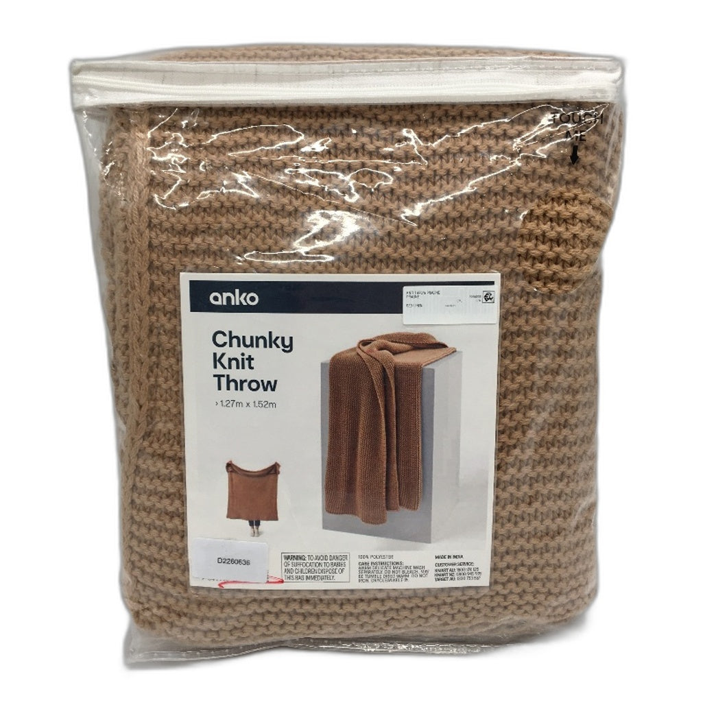 Home Decor Praline Tan Chunky Knit Textured Weave Throw Blanket 1.27x1.52m NEW