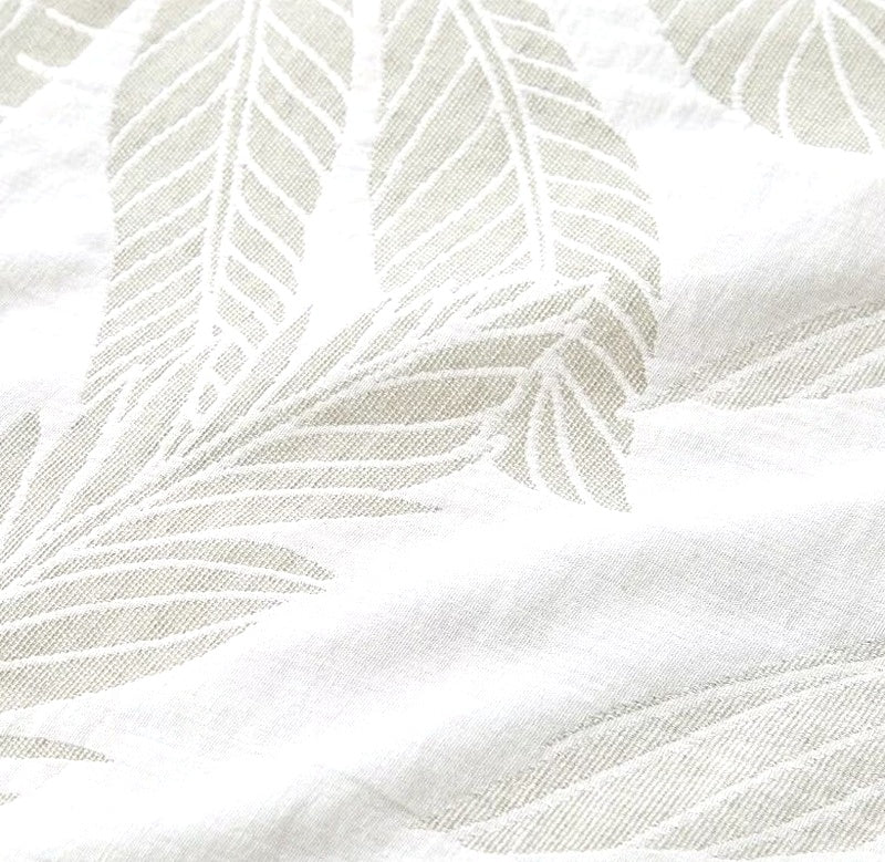 Tropical Palm Sage Green & White 100% Cotton Textured Quilt Cover Set QUEEN NEW