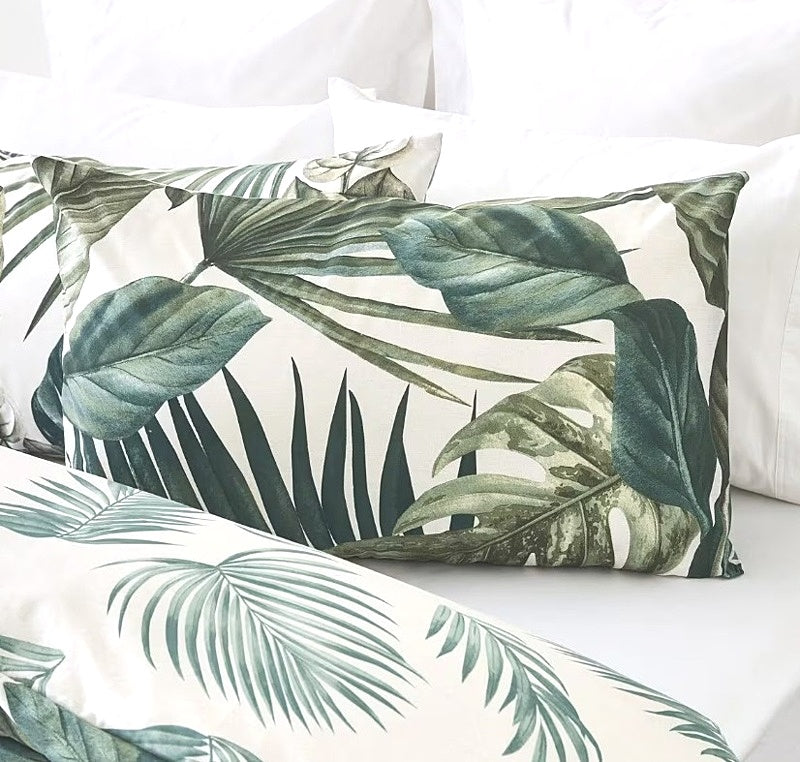 Bryony Easy Care Palm Leaf Reversible Cotton Rich Quilt Cover Set QUEEN NEW