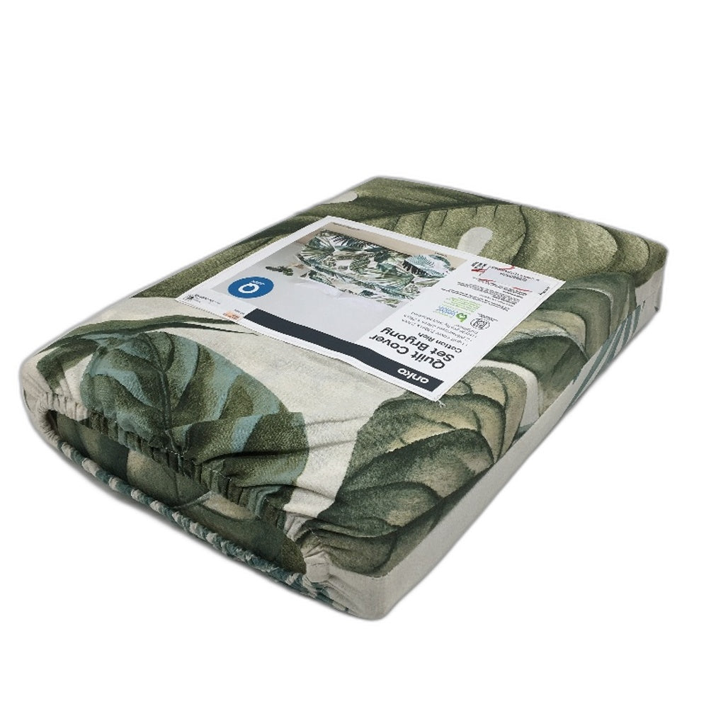Bryony Easy Care Palm Leaf Reversible Cotton Rich Quilt Cover Set QUEEN NEW
