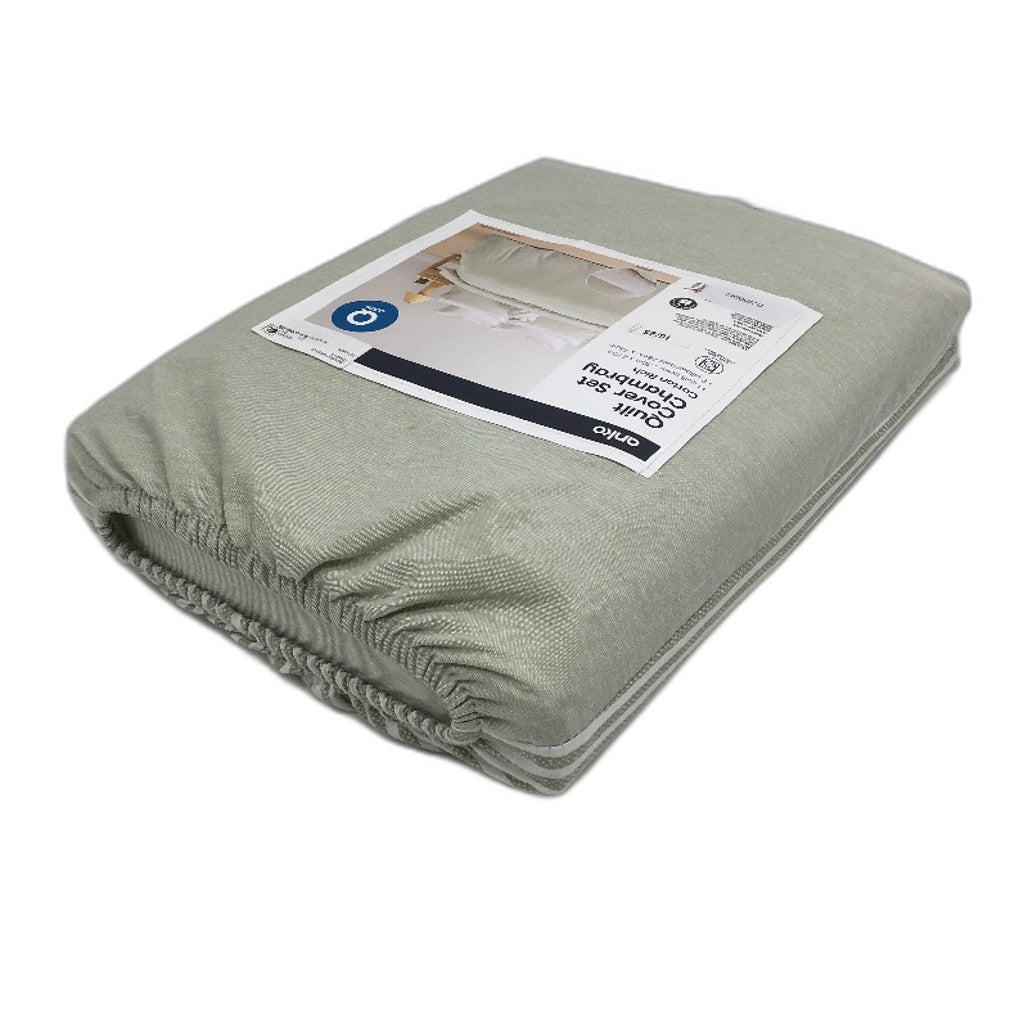 Chambray Easy Care Sage Green Reversible Cotton Rich Quilt Cover Set QUEEN NEW