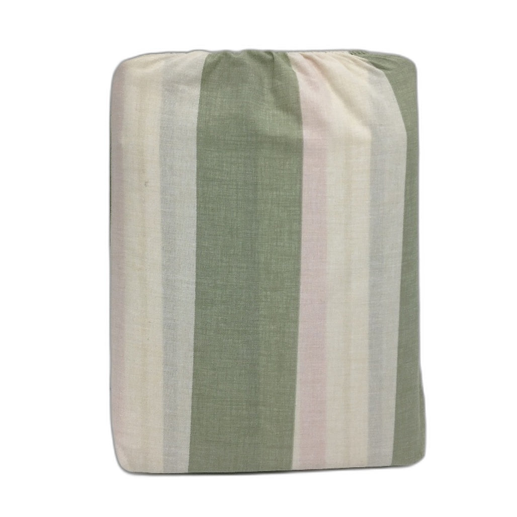 Alexis Easy Care Green Stripe Reversible Cotton Rich Quilt Cover Set QUEEN NEW