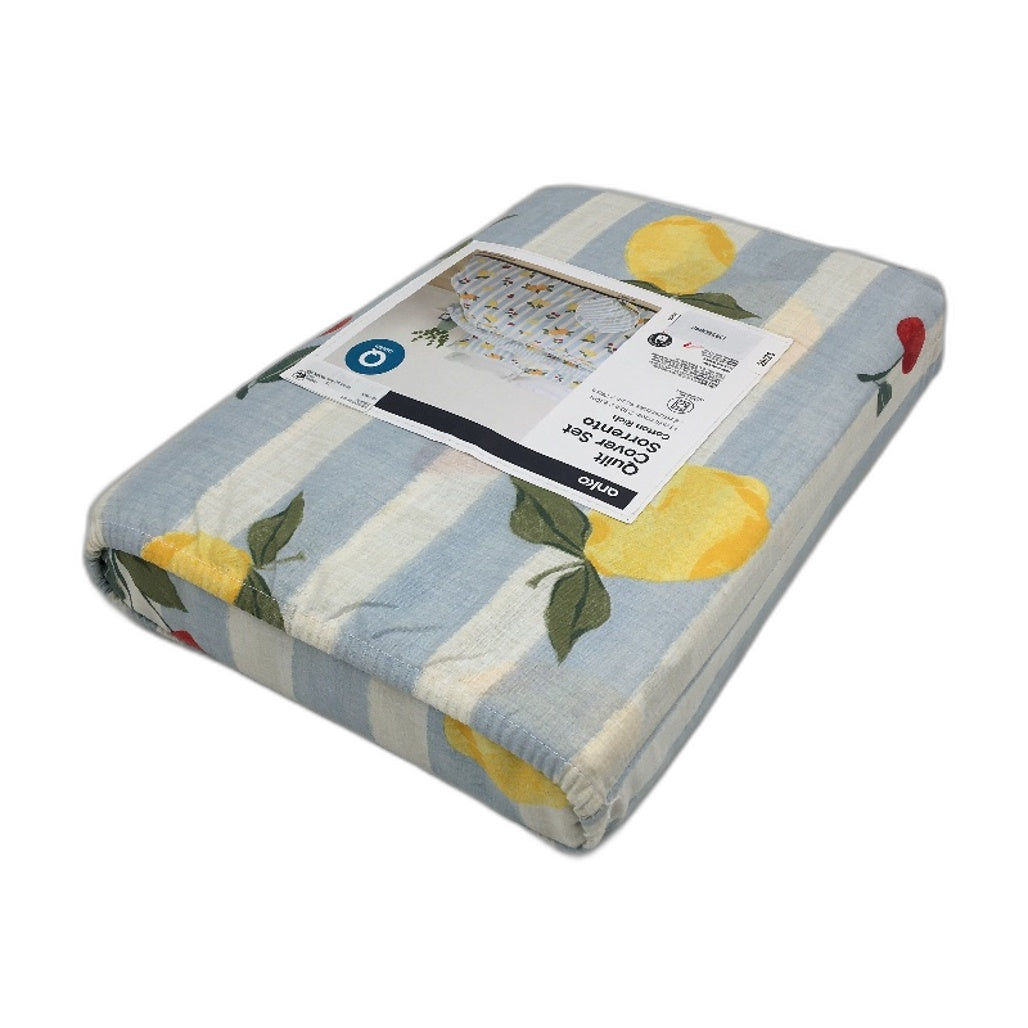 Easy Care Blue Sorrento Fruit Reversible Cotton Rich Quilt Cover Set QUEEN NEW