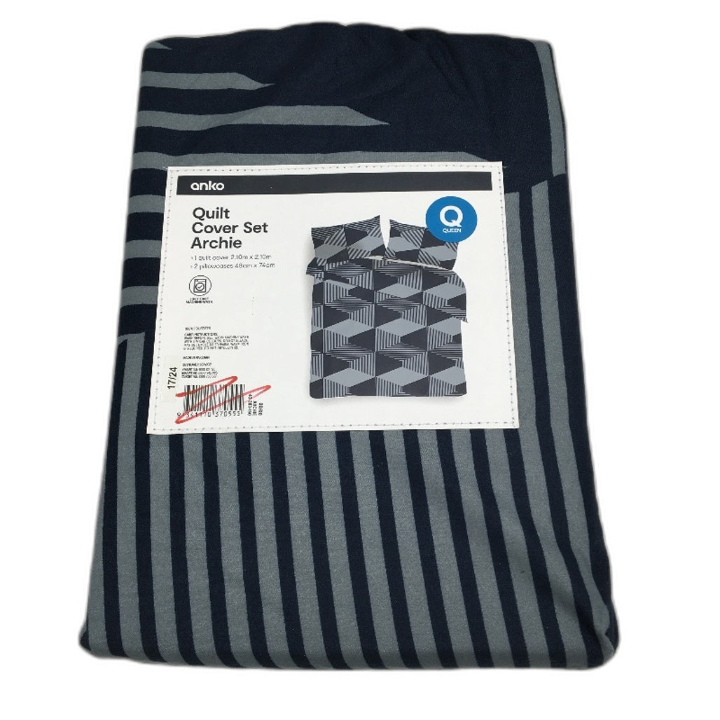 3 Pack Blue Teal Patterned Easy Care Soft Touch Quilt Cover Sets QUEEN NEW