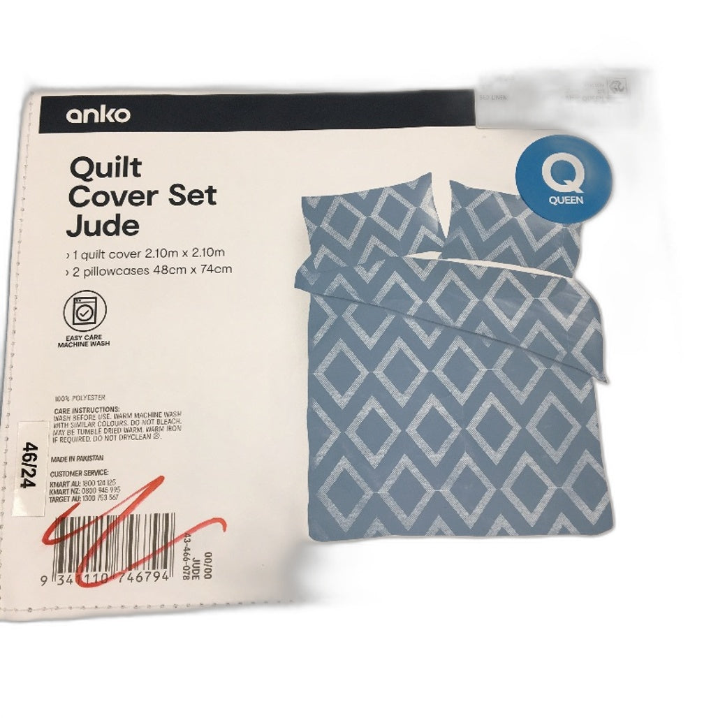 3 Pack Blue Teal Patterned Easy Care Soft Touch Quilt Cover Sets QUEEN NEW