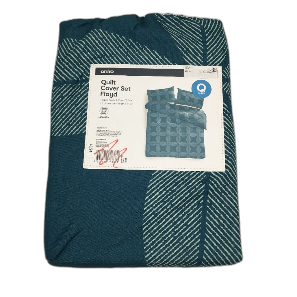 3 Pack Blue Teal Patterned Easy Care Soft Touch Quilt Cover Sets QUEEN NEW