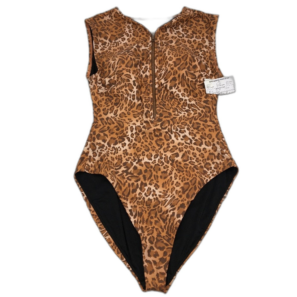 Myer Orange Leopard Print Padded One Piece Front Zip Swimsuit Ladies Size 10