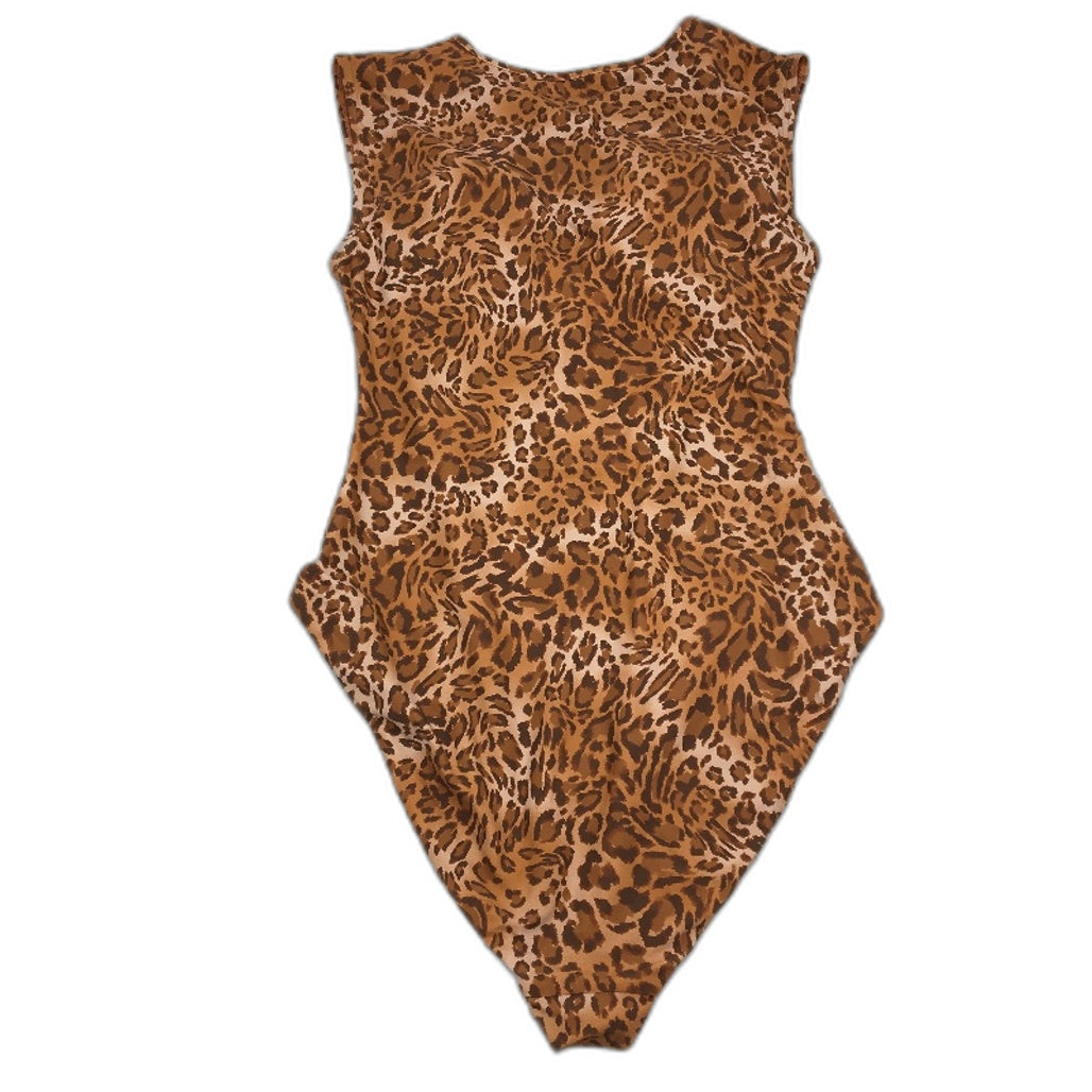 Myer Orange Leopard Print Padded One Piece Front Zip Swimsuit Ladies Size 10